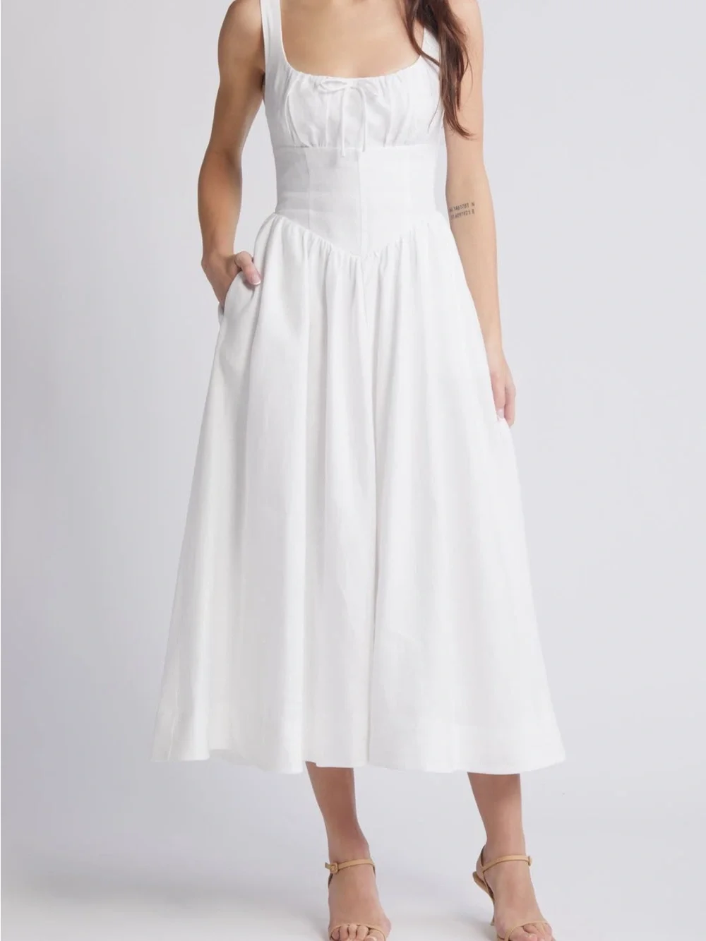 Reformation Balia Linen White Scoop-Neck Midi Dress - Picture 3 of 6